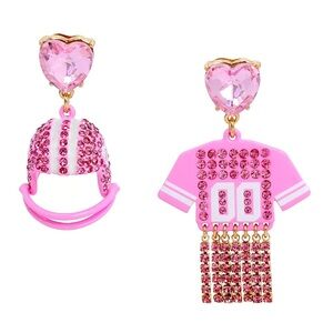 Betsey Johnson Pink Crystal Football Jersey Helmet Mismatch Earrings New